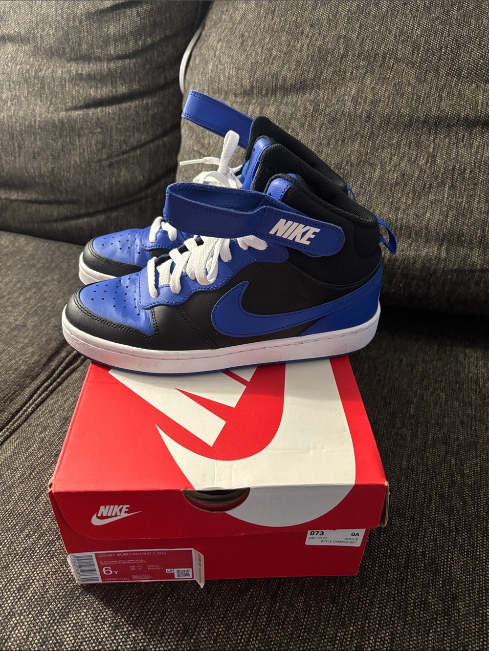 Nike Kids Blue and Black High-Top Sneakers with Strap
